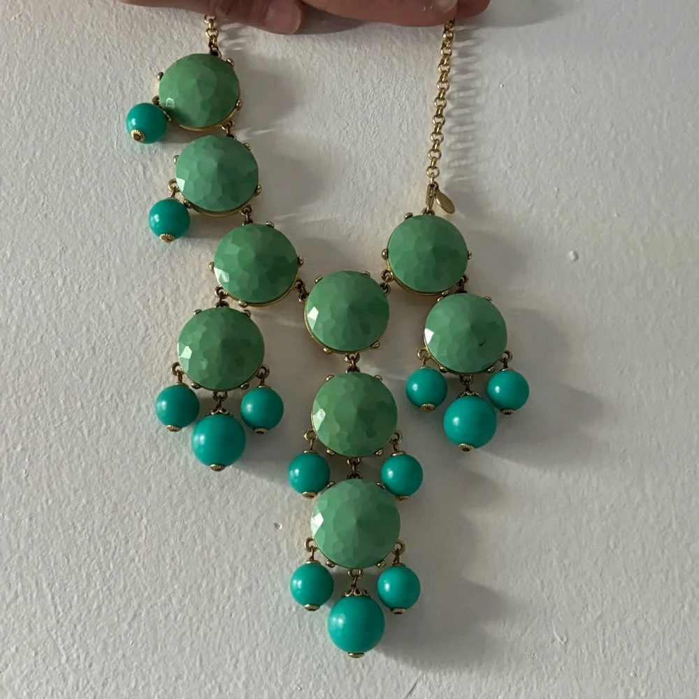 J.Crew Green and Gold Cluster Necklace with Cascading Beads - Picture 3 of 16